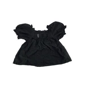DÔEN Top Puff Sleeve Lace Trim Small Black Good